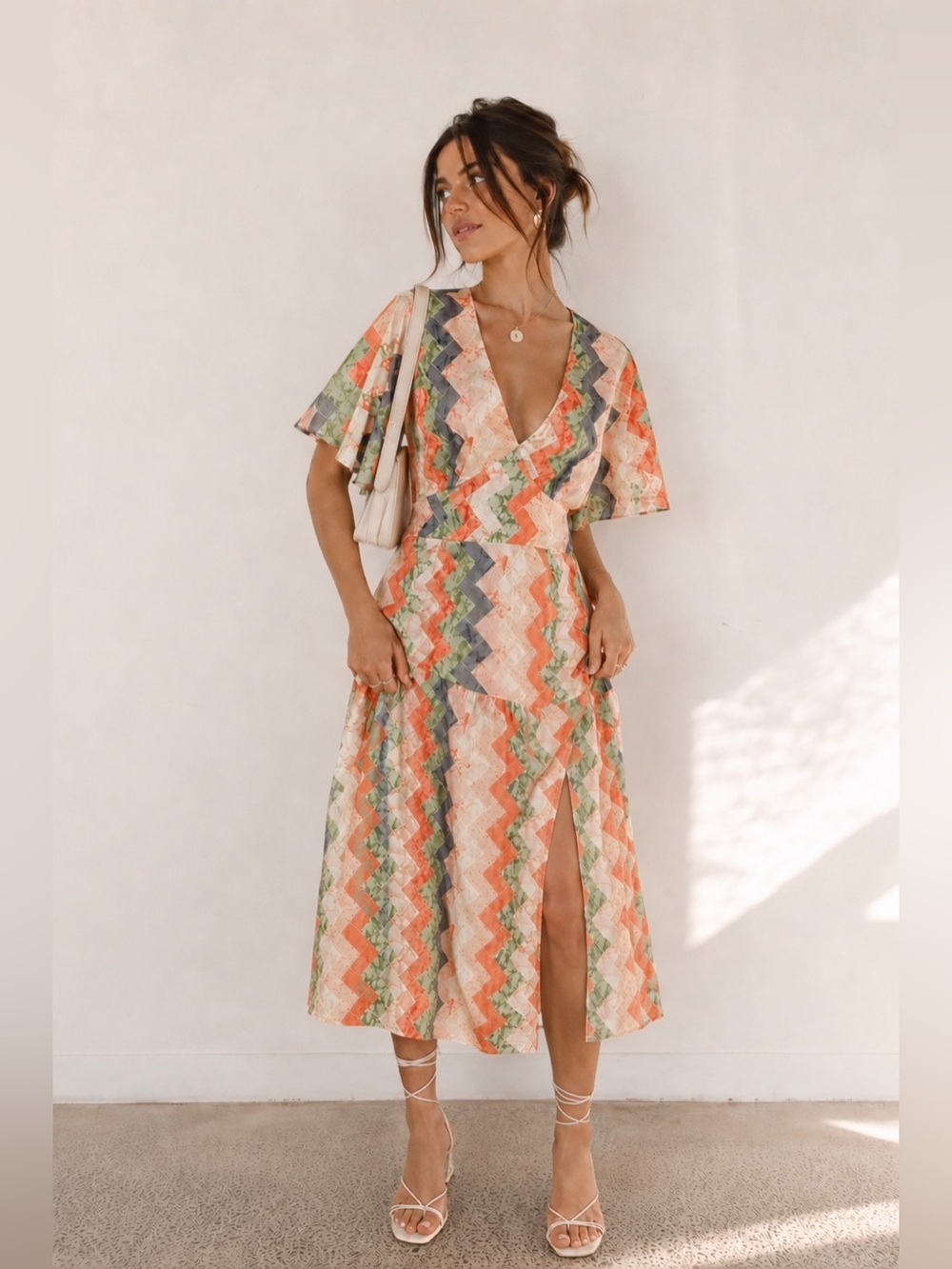 Never Fully Dressed Zig Zag Clover Midi Dress in Multi Size 10